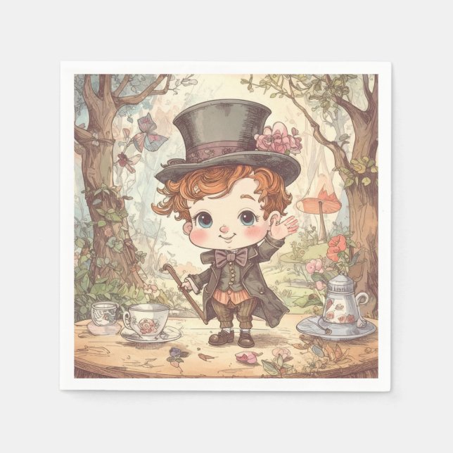 Cute Mad Hatter Whimsical Wonderland Woodland Art Napkins (Front)
