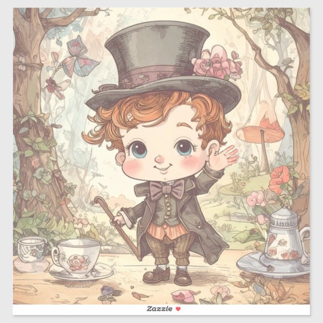 Cute Mad Hatter Whimsical Wonderland Woodland Art Sticker (Sheet)