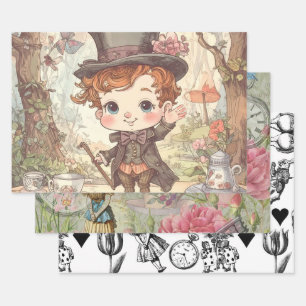 Cute Mad Hatter Whimsical Wonderland Woodland Art Wrapping Paper Sheets