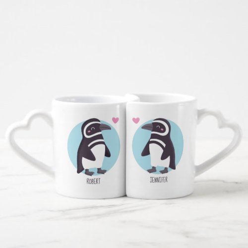 Cute Magellanic Penguins Couple Personalized Coffee Mug Set