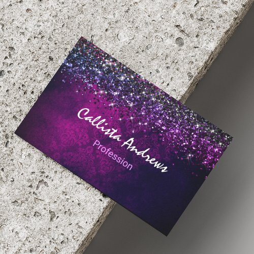 Cute magenta black faux glitter business card magnet