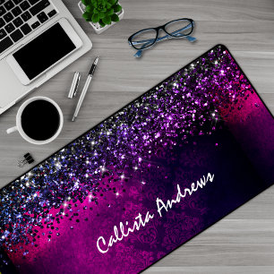 Cute magenta black faux glitter desk mat