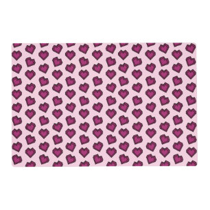 Cute Magenta Dark Pink Crystal Heart Pattern Placemat