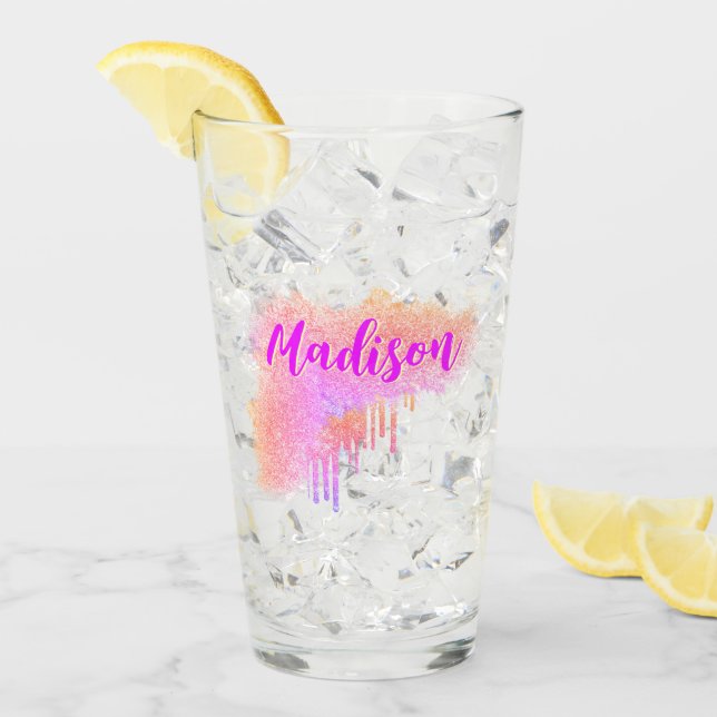Cute Magenta Orange | Custom Name Cocktail Beer Glass (Front Ice)