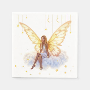Cute magic blue eyes fairy bright golden wings napkins