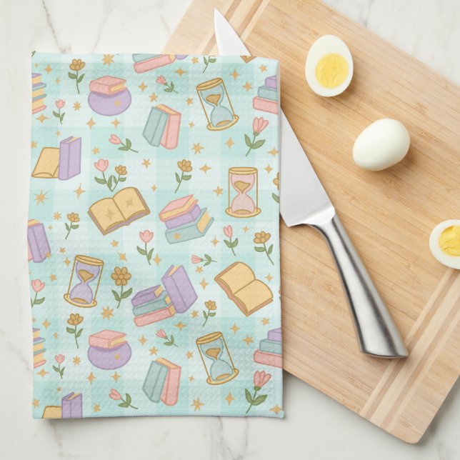 Cute Magic Books Green Kitchen Towel (Quarter Fold)