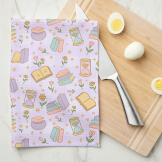 Cute Magic Books Purple Kitchen Towels