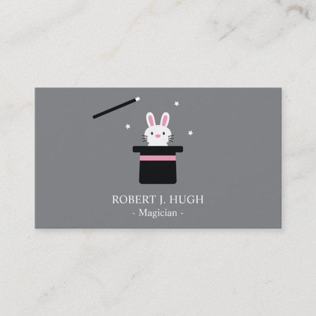 Cute Magic Bunny Hat and Wand Business Card (Front)