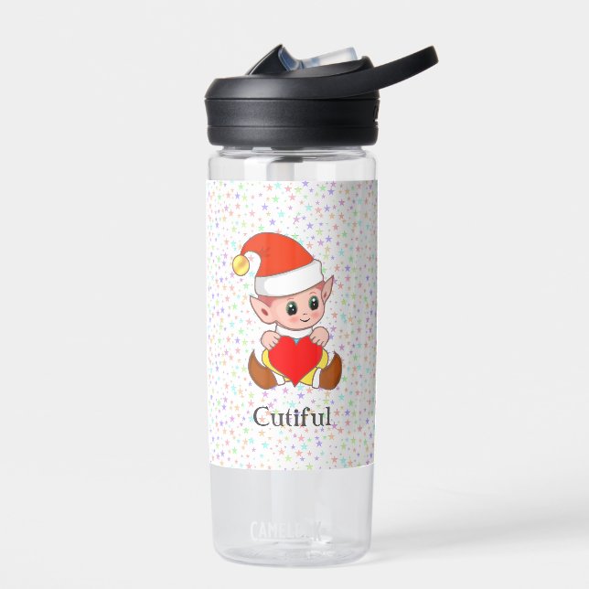 Cute Magic Elf & Multicolored Stars Water Bottle (Left)