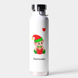 Cute Magic Elf with Gift on White Water Bottle