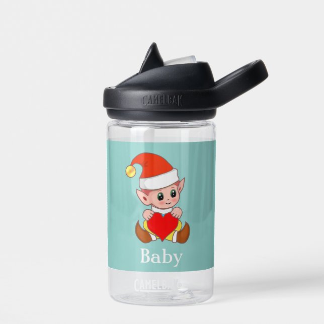 Cute Magic Elf with Heart on Light Blue Water Bott Water Bottle (Left)