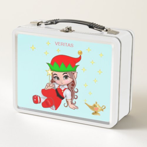 Cute Magic Fairy and Stars on Light Blue Metal Lunch Box