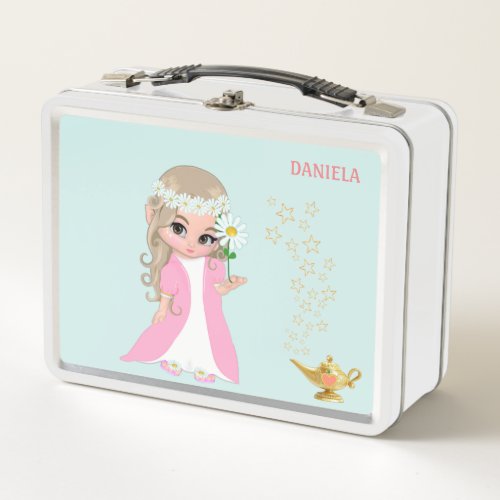 Cute Magic Fairy and Stars on Light Blue Metal Lunch Box