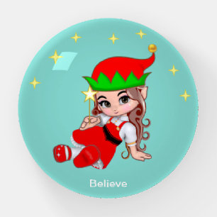 Cute magic fairy and stars on teal paperweight