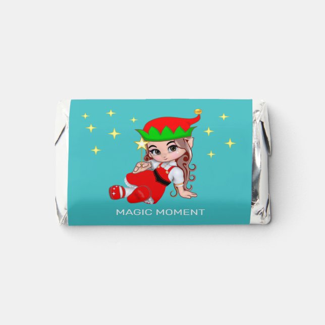 Cute Magic Fairy Elf & Stars on Teal Hershey's Miniatures (Front)