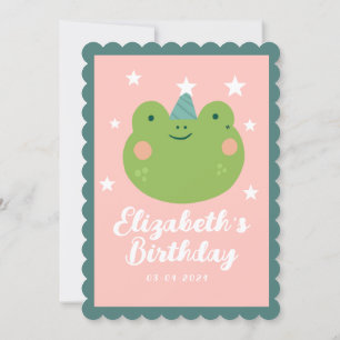 Cute Magic Frog Pink Green  Stars Birthday  Invitation