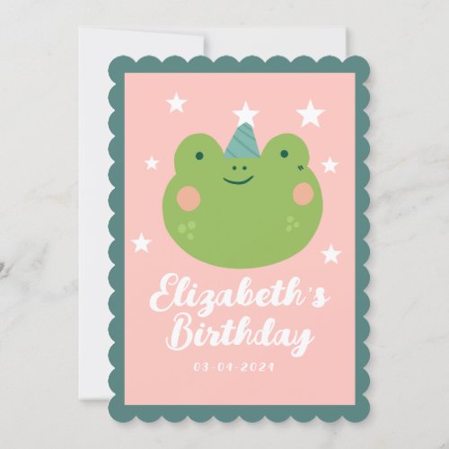 Cute Magic Frog Pink Green  Stars Birthday  Invitation