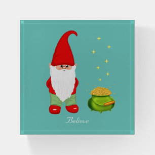 Cute Magic Gnome & Pot of Gold Paperweight