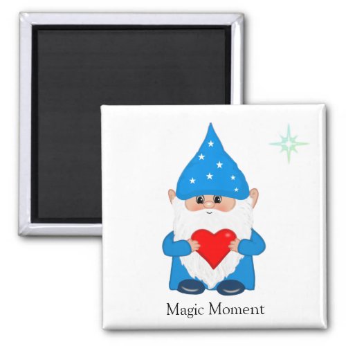 Cute magic gnome with heart on white magnet