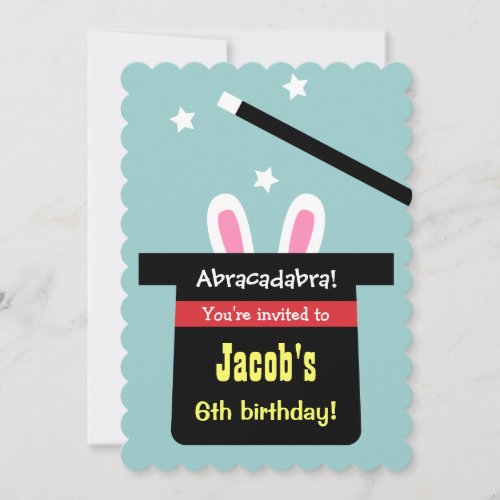 Cute Magic Hat Bunny Birthday Party Invitations