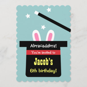 Cute Magic Hat Bunny Birthday Party Invitations