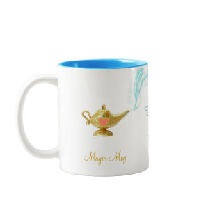 Cute magic lamp, angel and calligraphy Two-Tone coffee mug