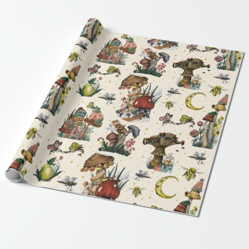 Cute Magic Mushrooms Cottagecore Merry Christmas   Wrapping Paper