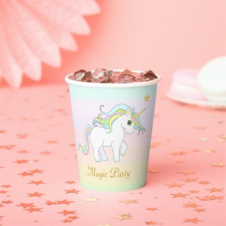 Cute Magic Unicorn and Star on Pastel Colors Party