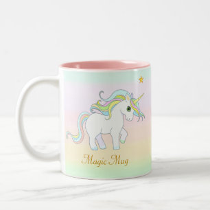 Cute Magic Unicorn and Star on Pastel Colors Two-Tone Coffee Mug