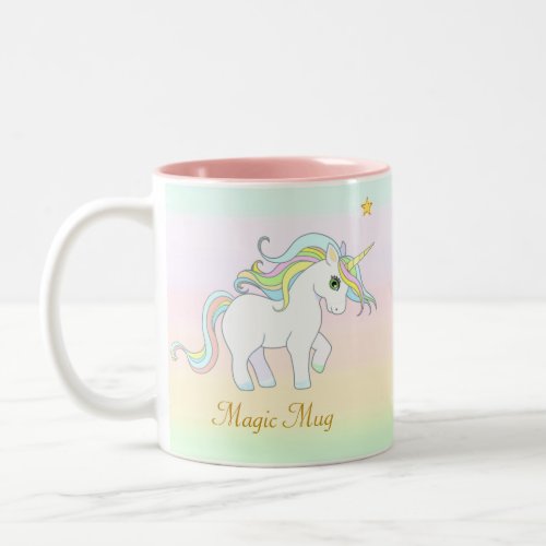 Cute Magic Unicorn and Star on Pastel Colors Two_Tone Coffee Mug