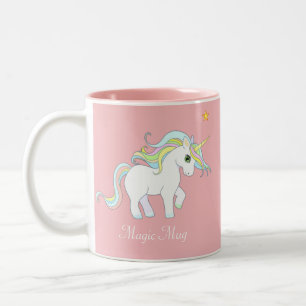 Cute Magic Unicorn and Star on Pink Two-Tone Coffee Mug