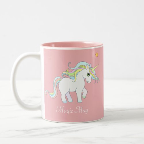 Cute Magic Unicorn and Star on Pink Two_Tone Coffee Mug