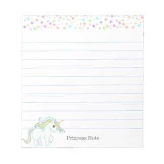 Cute Magic Unicorn & Multicolor Pastel Stars Lined Notepad
