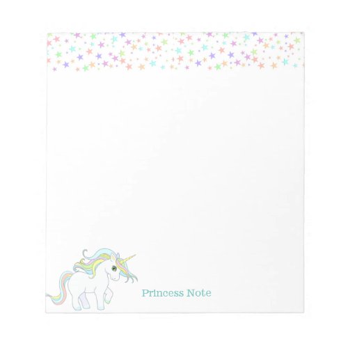 Cute Magic Unicorn  Multicolor Pastel Stars Notepad