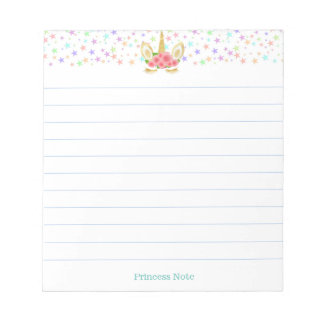 Cute Magic Unicorn & Multicolor Stars Lined Notepad
