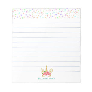 Cute Magic Unicorn & Multicolor Stars Lined Notepad