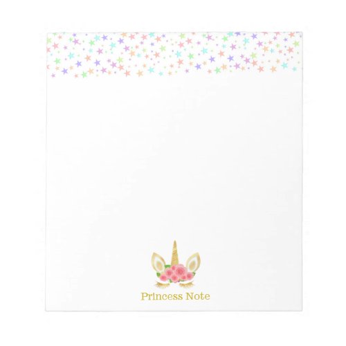 Cute Magic Unicorn  Multicolor Stars Notepad