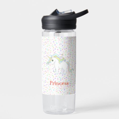 Cute Magic Unicorn  Multicolored Stars Water Bottle