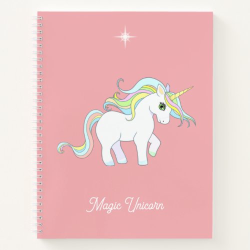 Cute Magic Unicorn on Coral Pink Notebook