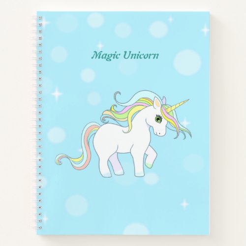 Cute Magic Unicorn on Light Blue Notebook