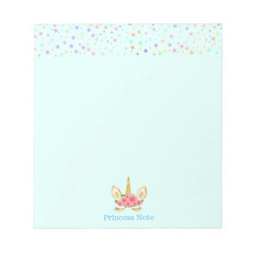 Cute Magic Unicorn  Stars on Light Blue Notepad