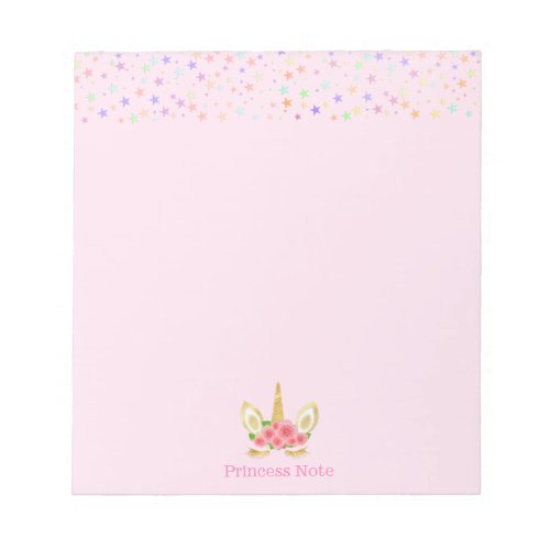 Cute Magic Unicorn  Stars on Light Pink Notepad