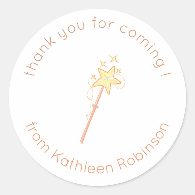 Cute Magic Wand Thank You Classic Round Sticker (Front)