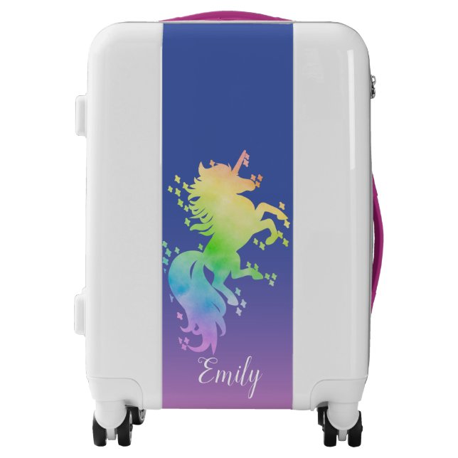 Cute magic watercolor rainbow unicorn luggage (Front)