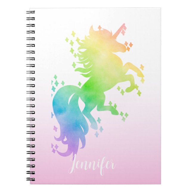 Cute magic watercolor rainbow unicorn notebook (Front)