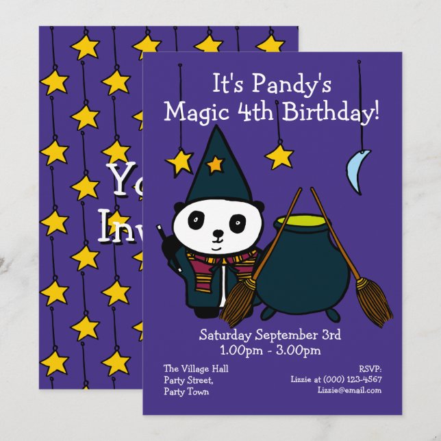 Cute Magic Wizard Panda Birthday Party Invitation (Front/Back)