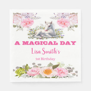 Cute Magical Baby Unicorn 1st Birthday Napkins
