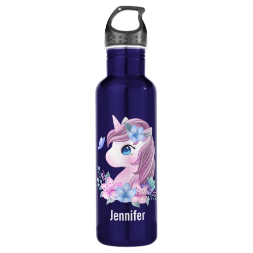 Cute  Magical Baby Unicorn in Watercolor Stainless Steel Water Bottle