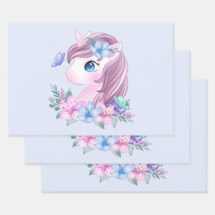 Cute & Magical Baby Unicorn in Watercolor Wrapping Paper Sheets