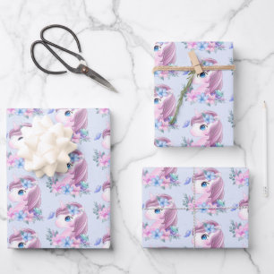 Cute & Magical Baby Unicorn Pattern Wrapping Paper Sheets